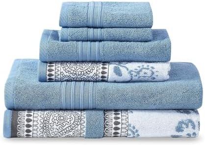 Modern Threads 6 Piece Set, 2 Bath Towels, 2 Hand Towels, 2 Washcloths Yarn Dyed Jacquard/Solid Towel Set Ophelia Blue