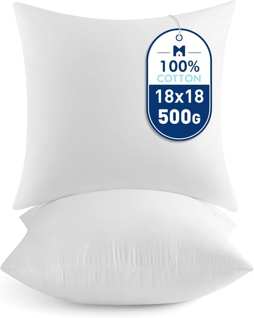 MIULEE 18x18 Pillow Inserts,Set of 2 100% Virgin Microfiber with Cotton Cover Throw Pillows for Couch Sofa and Bed