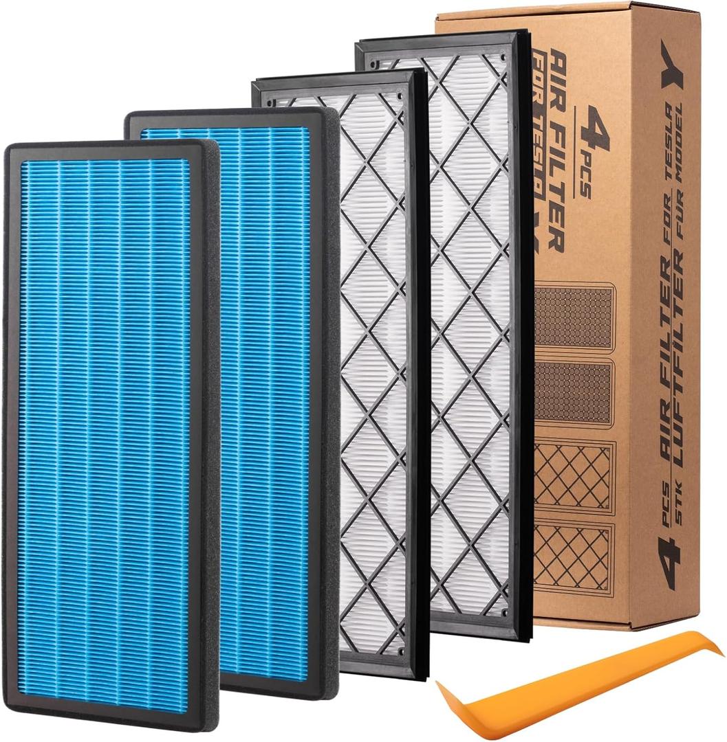 Spurtar Tesla Model Y Hepa Air Filter Activated Carbon Cabin Air Filter Replacement for Tesla Model Y Accessories 2025-2020 (Set of 4 Packs) (HEPA Filter 4PCS(Under the Hood))