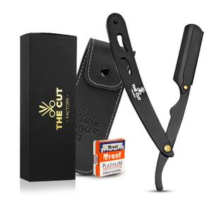 The Cut Factory Straight Razor for Men Professional Barber Straight Edge Razor for Comfortable Smooth Shave. Gift Box Leather Pouch 20 Single Edge Blades. Our Blades Never Fall (Black)