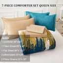 WONGS BEDDING Teal Comforter Set Queen,7 Pieces Bed in a Bag Colorful Abstract Art Gradient Comforter Soft Microfiber Bedding Set with Comforter, Flat Sheet, Fitted Sheet, Pillow Shams,Pillowcases