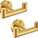 Angle Simple Towel Double Hook Brushed Gold 2 PCS, SUS304 Stainless Steel Bathroom Hand Towel Holder, Double Robe Hook, Wall Mount