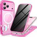 BERFY for iPhone 17 Pro Case, Compatible with MagSafe, Built-in Privacy Screen Protector and Camera Protection, Anti-Spy Full Body Shockproof Clear Phone Case for 17 Pro 6.3", Bright Pink