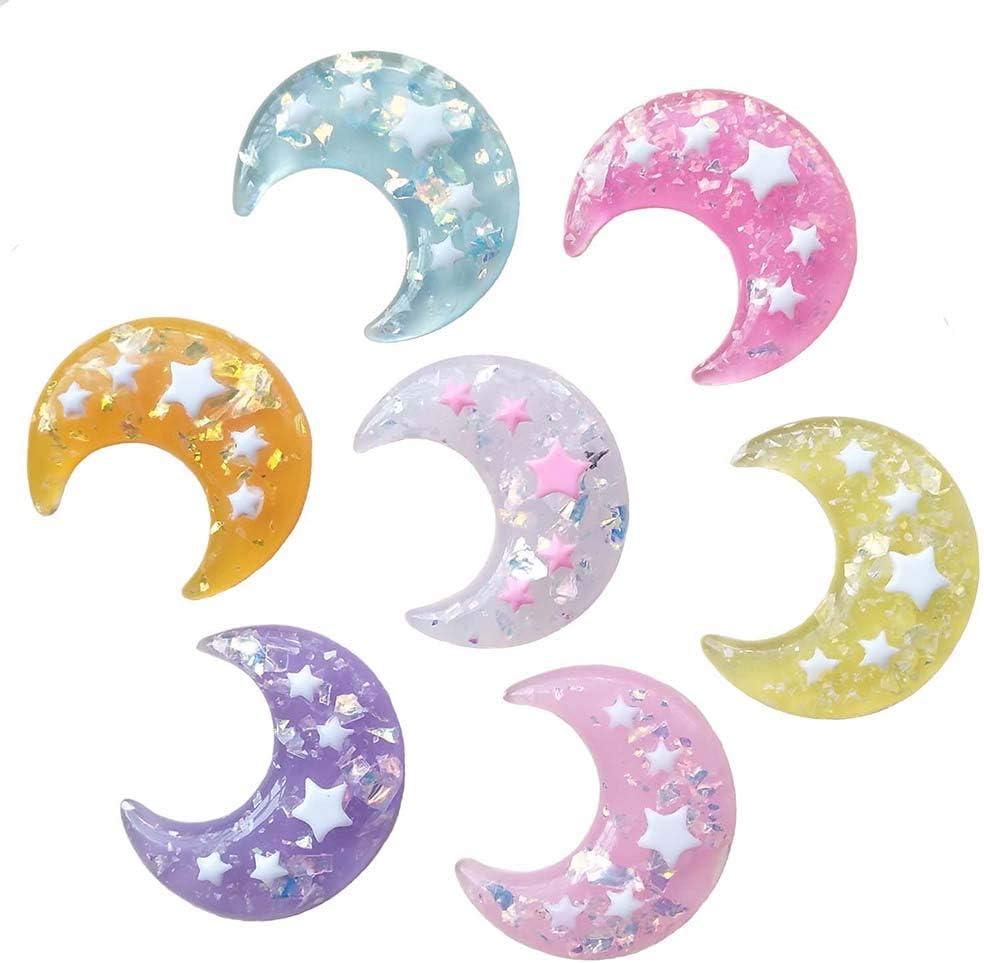 14pcs Mixed 7 Colors Shiny Moon Flatback Resin Button Christmas DIY Craft Phonecover Scrapbook Embelishment (Mixed 7 Colors)