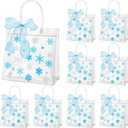 Henoyso 24 Pcs Snowflake Clear Gift Bags Princess Winter Party Favors Bag Valentines Plastic PVC Goodie Candy Treat Tote with Handle Gift Wrapping Supplies, 7.8 x 3.1 in (Blue Snowflakes)