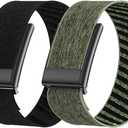 Vanet Nylon Straps Compatible with Whoop 5.0 Bands Peak, MG Life and One, Elastic Woven Strap Breathable Sport Adjustable Stretchy Braided Replacement Bands for Men Women [NOT for Gen 4], 2 Pack (All Black+Gray/Green)