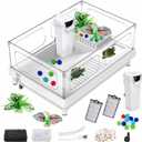 GOZILLA Small Turtle Tank with Filter, Acrylic Aquarium Turtle Tank Starter Kit with Multi-Functional Areas for Tortoise, Crabs, Crayfish, Small Reptiles. (White+Filter)