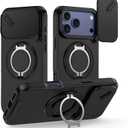 for iPhone 17 Pro Max Case with Phone Grip Holder Adjustable Kickstand & Camera Slide Cover, Slim Military Grade Drop Protection Rugged Shockproof Protective Cell Phone Cover 6.9 Inch, Black