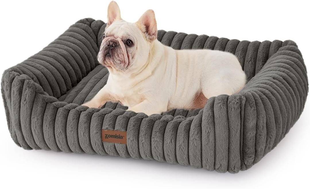ZOMISIA Dog Bed Medium Size Dog - Large Rectangle Orthopedic Pet Bed with Fluffy Washable Cover and Anti-Slip Bottom, 30x24x9inches, Grey