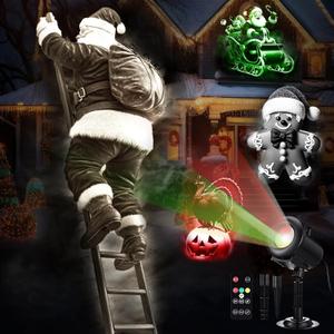 Christmas Halloween Projector Lights 3D Dynamic Outdoor Indoor Decorations 4 Colors LED Light, with Remote and 12 Effects, Santa Claus Ghost for House Window Decor