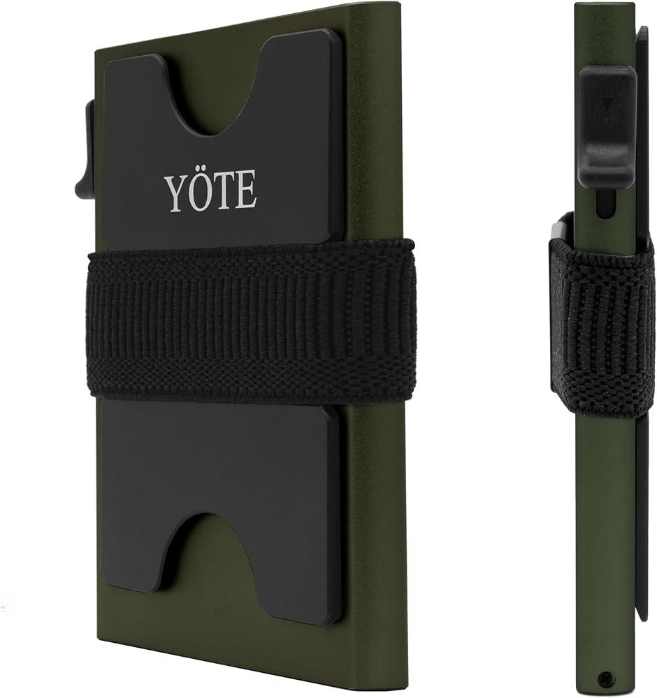 YÖTE Slim Modern Minimalist Wallet RFID Blocking Metal Credit Card Case Wallet for Men, Pop Up Safecard Mens Wallet (Army Green)