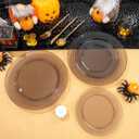 I00000 200 Pcs Clear Black Plastic Plates, Black Disposable Party Halloween Plates Include 100 Dinner Plate 10 and 100 Dessert Plate 7 Perfect for Wedding, Party & Halloween