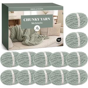 Jumbo Chenille Chunky Yarn for Crocheting - Super Bulky Fluffy Chunky Yarn for Hand Knitting - Extra Thick Soft Blanket Big Yarn 12 Jumbo Pack (27yds,8 oz Each Skein) (Sage Green)