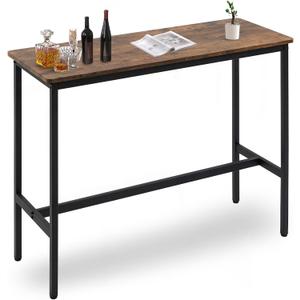 44.5" Bar Table, Pub Table with Adjustable Feet Floor Protector, Narrow Rectangular Kitchen Counter Bar Tables, Sofa High Top Tables with Black Metal Legs, Rustic Brown