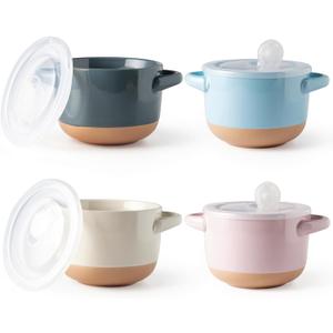 AmorArc 24 Ounces Soup Bowls with Large Handles and Lids, Stoneware Bowls Set of 4 for Soup, Cereal, Stew, Noodle, Colourful Ceramic Kitchen Bowls, Microwave&Dishwasher Safe, Multicolor (Multi-Color1)