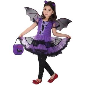 DNQCOS Girls Bat Halloween Costume Witch Cosplay Costume Tutu Dress Set for Kids Size 3-4year