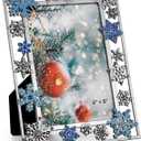 GUOER Christmas Decorations Photo Frame 4x6 Inch Snowflake Christmas Metal Photo Display Picutre Photo Frames with High Definition Glass Front Gift Ideas Tabletop Home Decorative (Blue)