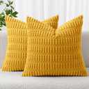 MIULEE Pack of 2 Corduroy Decorative Euro Sham Throw Pillow Covers 26x26 Inch Soft Boho Striped Pillow Covers Modern Farmhouse Home Decor for Summer Sofa Living Room Couch Bed Mustard Yellow