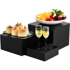 3 PCS Black Buffet Risers, Black Acrylic Food Display Stand, Square Acrylic Risers Display Stands, Mirror-Polished Display Box, Nested Storage Box, Cake Rise Stand for Parties, Birthdays, Weddings