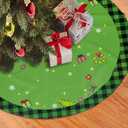 Christmas Tree Skirt 48 Inch Green Buffalo Plaid Xmas Tree Skirt Holiday Decor Mat with Festive Print for Home Party Decoration
