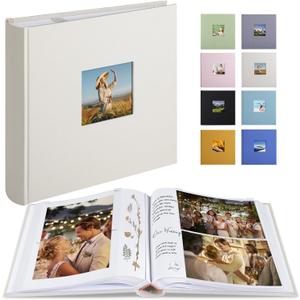 Photo Album with Writing Space 50 Pages 4x6 Photos Hold 200 or 5x7 Pictures Hold 100, Linen Cover Small Photo Book Albums with Memo for Anniversary Wedding Baby (Beige)