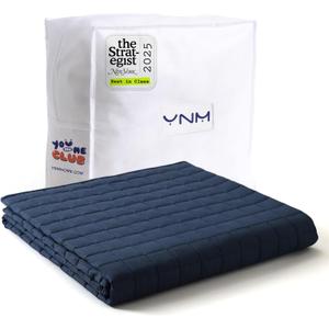 YnM 20lbs Weighted Blanket for Adults, Cotton Heavy Bed Throw Blanket with Cooling Glass Beads for All Season Use, Ideal for One Person of 190lbs (60x80 Inches, Queen Bed, Navy)