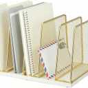 AUPSEN 5-Section Gold File Organizer for Desk, Wood Mesh Desktop File Organizer, File Sorter Storage Rack, Vertical Folder Holder for Files, Magazines, Books (Gold)