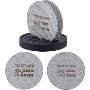 Normcore 2 Packs 53.3mm Puck Screen with Stand - Reusable Contact Shower Screen with Silicone Holder - 1.7mm / 1.0mm Thickness 150m Mesh - Compatible with Espresso Machine 54mm Portafilter Basket