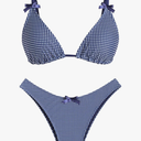 seamoly Women's Bikini Sets Tie Back Bowknot Two Piece Swimsuits Triangle Thong Bathing Suit Gingham Floral Cherry Printing Size XS