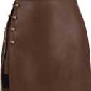 Milumia Women's Metal Decor Leather Short Skirt Side Slit Straight Mini Skirts (Brown) XS 