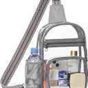 Clear Bag for Stadium Events, Clear Purses For Women Men, Transparent Crossbody Bag, See Through Large Sling Backpack (Light Grey)
