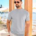 Vssjavun Men's Mock Neck Shirt Short Sleeve Turtleneck T-Shirt Slim Fit Pullover Casual Basic Tee (Gray, L)