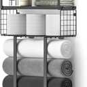 Towel Racks for Bathroom, Metal Towel Holder with Storage Basket,Wall Towel Rack for Rolled Towels, Towel Storage for Small Bathroom,Black (Large)