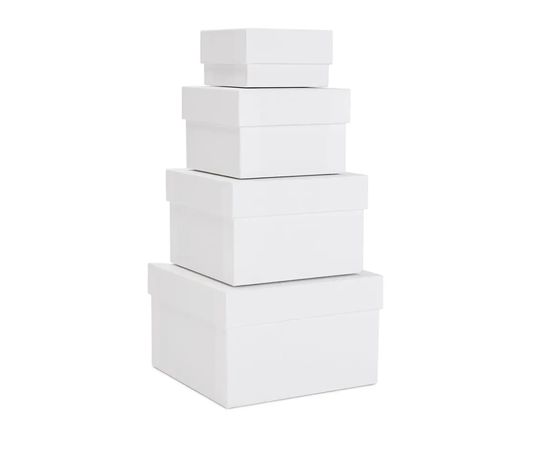 Stockroom Plus Set of 4 Sizes Square Nesting Gift Boxes with Lids for Presents, Stacking Decorative Goodie Box for Holidays, Wedding, Birthday, and Party Favors (White)