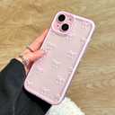 Case for iPhone 15, Clear Cute Ribbon Bowknot Pattern Aesthetic Transparent Phone Case Raised Camera Protection Stylish Slim Soft Durable TPU Protective Cover for Women Girls - Pink