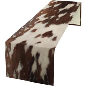 Cow Print Table Runner, Rustic Country Farmhouse Animal Fur Skin Western Farm Brown Cowhide Print Dinner Runner for Home Kitchen Dining Table Decoration 13"x90"