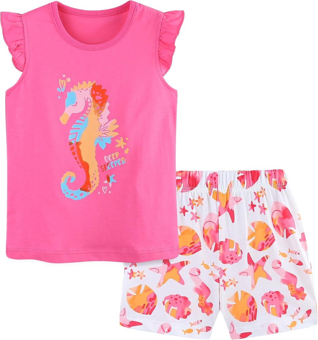 Toddler Girls Summer Outfit Cotton Flutter Sleeve Tank Top and Shorts Cute Clothing Set Size 2T 3 7Y (Pink)