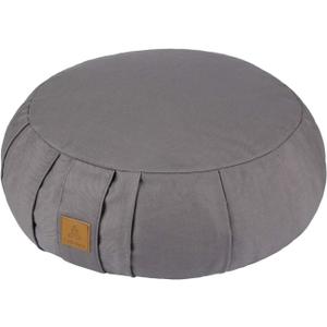 Round Zafu Meditation Cushion, D=15" H=5.5" Zabuton Meditation Pillow, Yoga Bolster/Pillow, Floor seat, Zippered Organic Cotton Cover, Natural Buckwheat, Kneeling Pillow (Grey)