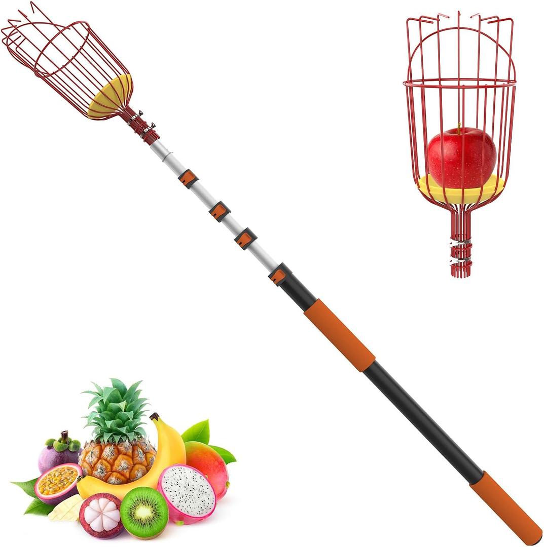 LAANPOLE 26FT Reach Fruit Picker Pole with Basket Telescoping, Apple Picker with 5-20FT Telescoping Pole for Apple Orange Lemon Mango Avocado Guava Fruit Picking