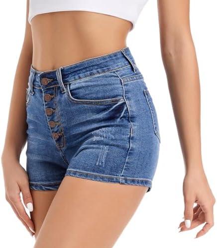FISCLOSIN Women's Fashion Demin Shorts High Waisted Stretchy Jeans, S, Lightblue
