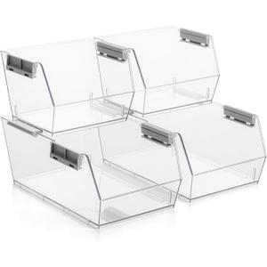 HOMESTEAD Set of 3 Stackable Storage Bins, 2 Large + 1 Small Clear Plastic Organizer Bins, Open Front Design for Kitchen Pantry, Fridge, Cabinet, Bathroom Organization and Snack Storage