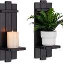 Candle Sconces Black Wall Decor Set of 2 - Wood Wall Candle Holders Set of Two for Small Plants Pillar Candles Tealight - Gothic Distressed Decor for Living Room (15.7in x 5.1in)