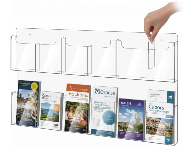 Sherr Acrylic Brochure Holder Wall Mount with Removable Dividers, Wide High Capacity Literature Display Stand for 4''x 9'', 8.5''x11'' Pamphlets, 26.7'' x 18'' for High-Traffic Lobbies Events