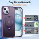 HuwaiH 360 Rotatable Magnetic Ring Stand for iPhone 15 Case, Compatible with MagSafe, Military-Grade Shockproof, Anti-Scratch Matte Translucent Phone Case for iPhone 15(Purple)