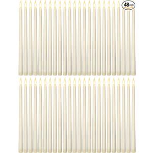 Funtery 48 Pcs Flameless LED Taper Candles Battery Operated Candles Bulk LED Candlesticks Flickering for Church Wedding Easter Graduation Party Decorations(Ivory,Classic Style)
