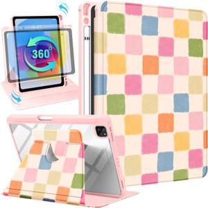 Uppuppy for iPad Air 11 inch Case(Air M4 2026, 8th Gen/M3 2025/M2)/Air 5th/4th Gen 10.9", for iPad Pro 11 inch Case(4th/3rd/2nd/1st Gen) - 360 Rotating Smart Folio Cover with Pencil Holder, Checkered