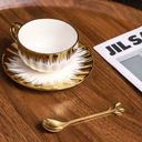 3-piece set Espresso Cups and Saucers Ceramic Cups with SaucersPorcelain Coffee Cup and Saucer Set with Gold Trim 2.5 Oz Demitas
