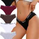 FINETOO Cotton Underwear for Women Cheeky Panties Sexy Hipster Bikini Underwear Elastic Waistband Stretch Briefs 5 Pack (XL)