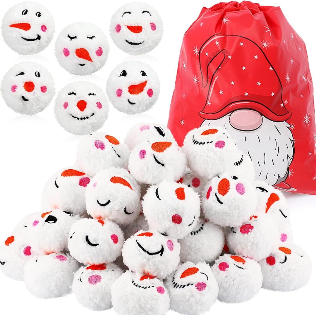 Zubebe 72 Pieces Snowball Fun Set Snowmen Balls Fake Cute Fight Smile Face Snowball with a Bag for Indoor Winter Adults Snowmen Ball Fight Christmas Party Decor, 6 Style(2 Inch,Cute)