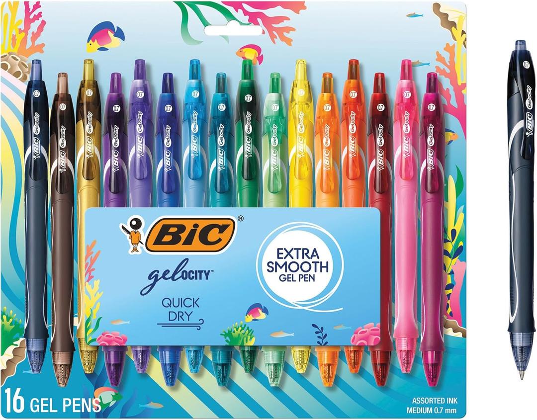 BIC Gelocity Quick Dry Ocean Themed Gel Pen Set with Fast-Drying Ink and Retractable Design, 16-Count in Assorted Ink BIC Gelocity Quick Dry Ocean Themed Gel Pen Set with Fast-Drying Ink and Retractable Design, 16-Count in Assorted Ink